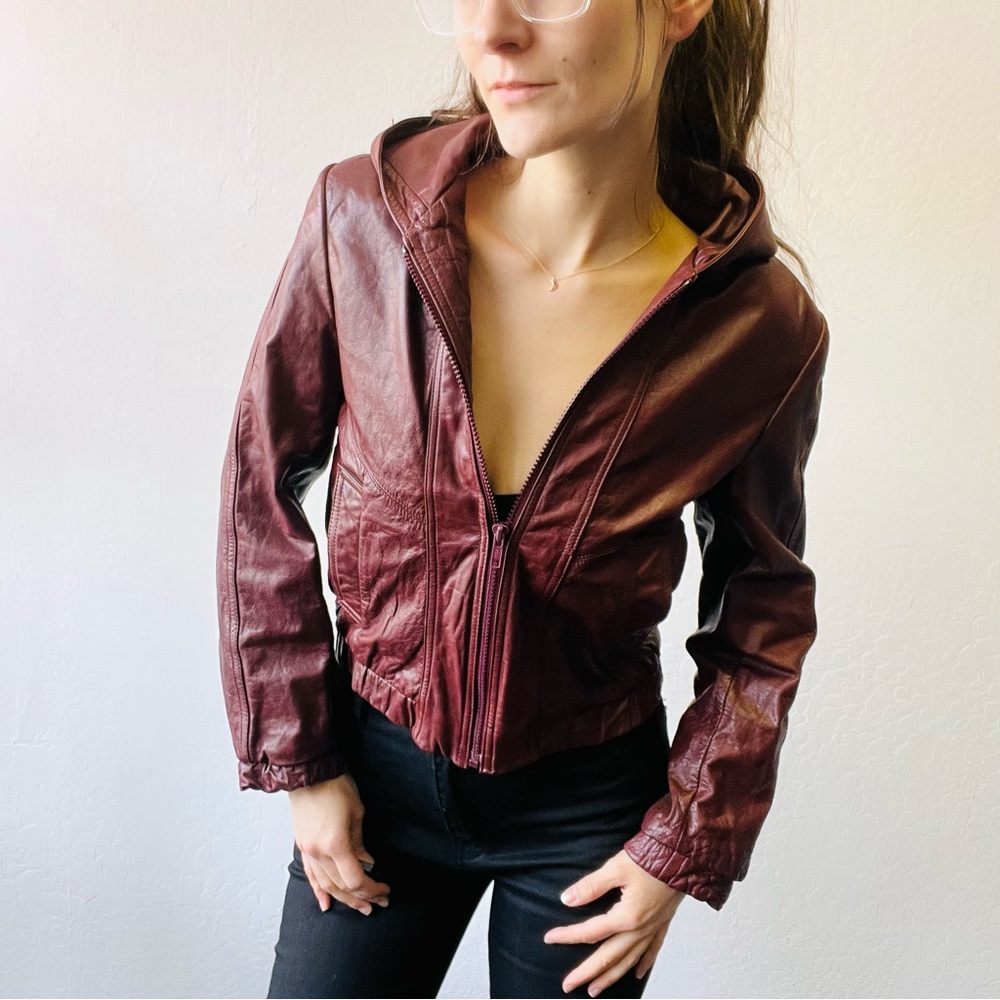 Vintage Dark Red Wilson’s Leather Zip Up Cropped Jacket 8